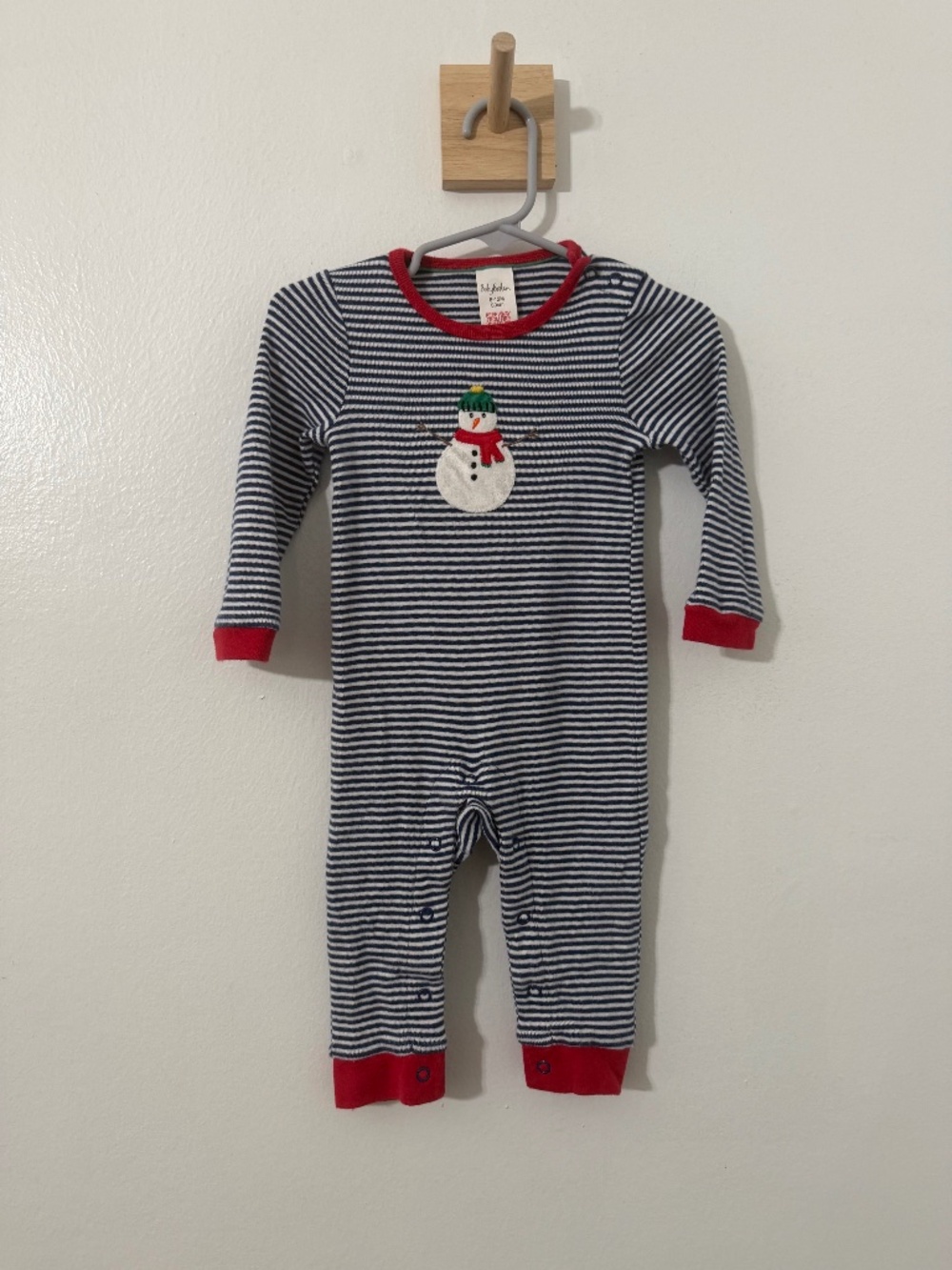 Baby Boden Striped Pajama One Piece Snowman Embroidery Holiday Winter